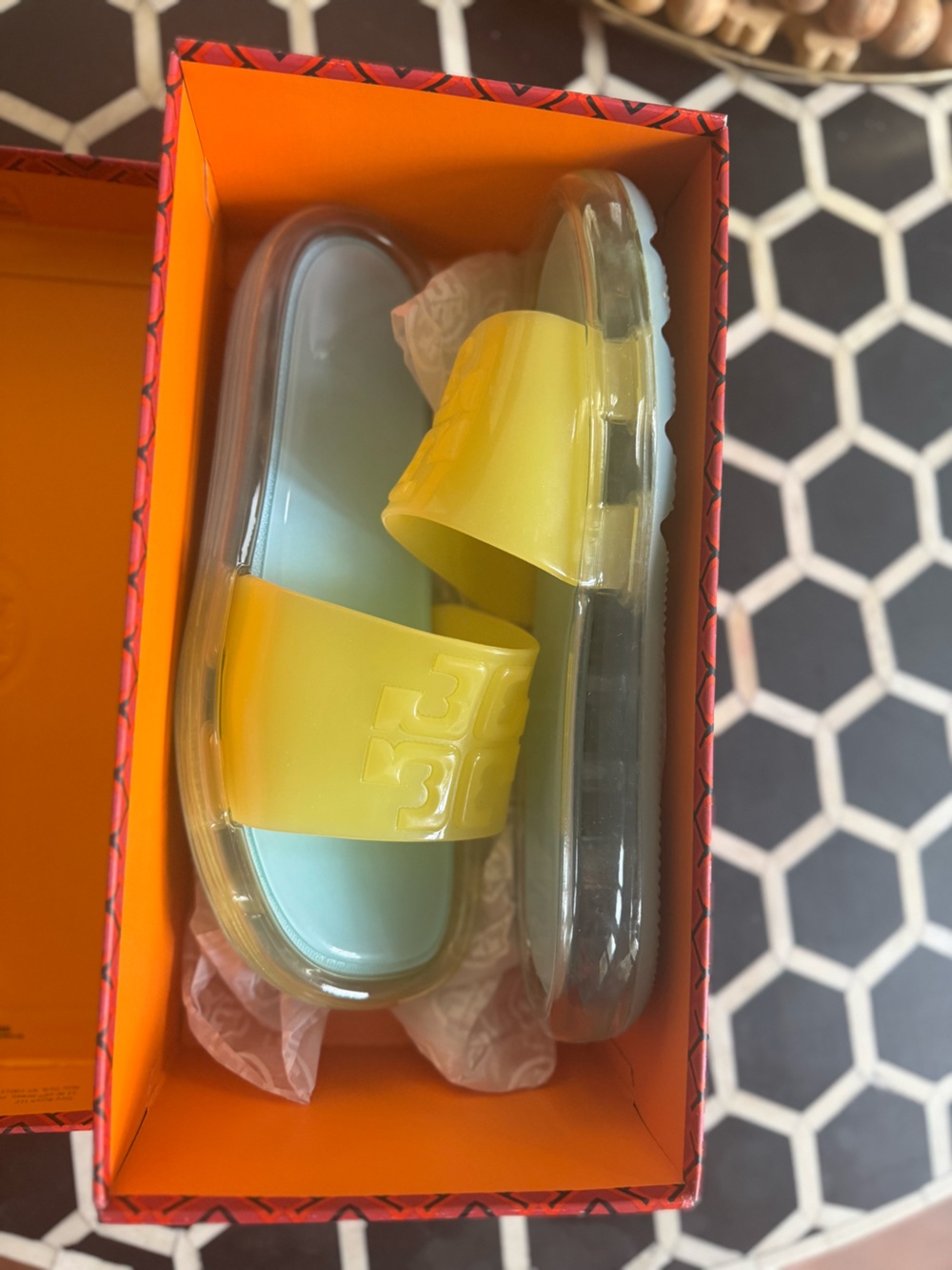 Tory Burch Island Blue Bubble Jelly Slides